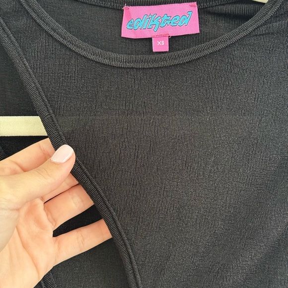 Edikted Black Cut Out Tie Front Tank Top + Skirt SET - Picture 5 of 8